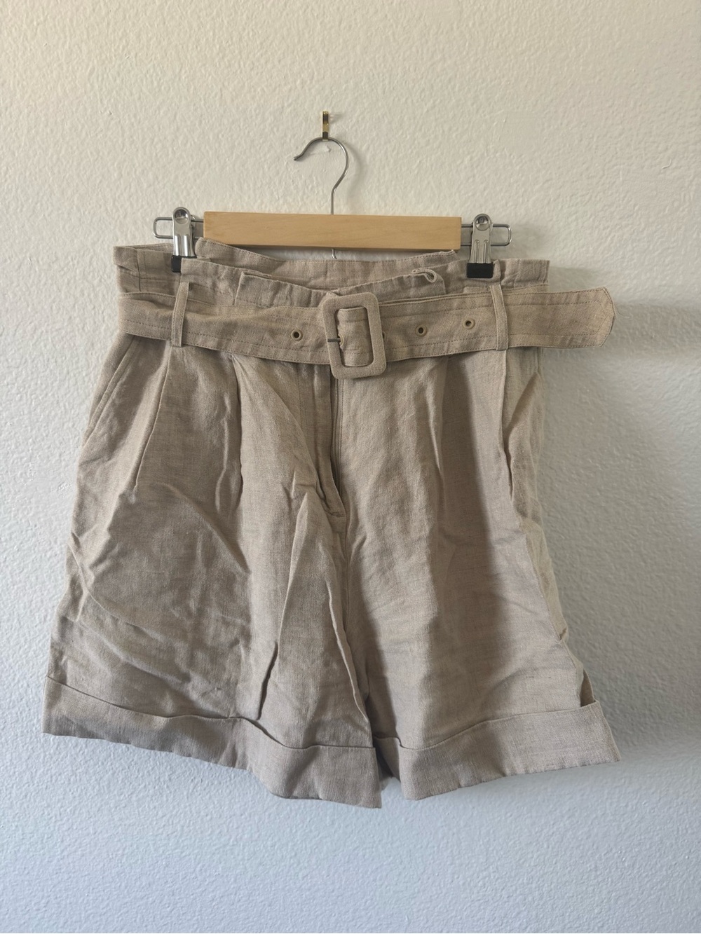 Witchery High-Waist Paperbag Belted Shorts - Beige